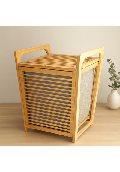 Bambu Kirli Çamaşır Sepeti 40x35x60 Cm Açık Ahşap