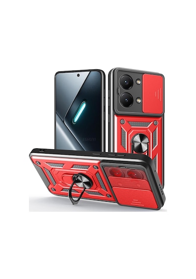 Xiaomi Poco X8 Pro Max İle Uyumlu Kılıf Magnetik Standlı Kamera Korumalı Sürgülü Kapak Kırmızı