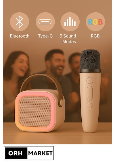 Kablosuz Karaoke Bluetooth Hoparlör Tek Mikrofonlu Rgb Işıklı, Taşınabilir, Usb/sd Parti Hoparlörü