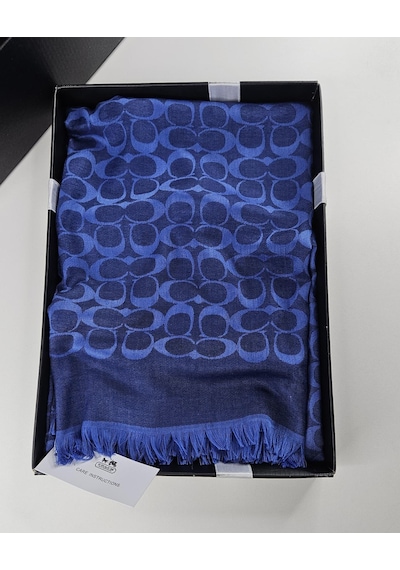 C Desen Yün İpek Şal İnce Kumaş Çift Taraflı Silk Scarfs Saks Mavi