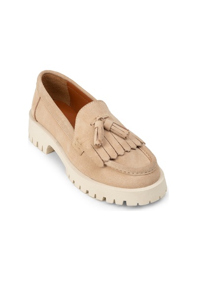 Deery Kadın Hakiki Süet Bej Püsküllü Loafer - 02033zbejc01