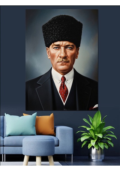 Mustafa Kemal Atatürk'ün Portresi Dekoratif Kanvas - Mdf Ahşap Tablo