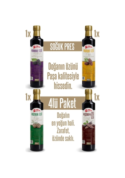 Paşa Lezzet Özleri 4 Lü Karışım - Karadut Özü, Hurma Özü, Keçiboynuzu Özü, Kozalak Özü