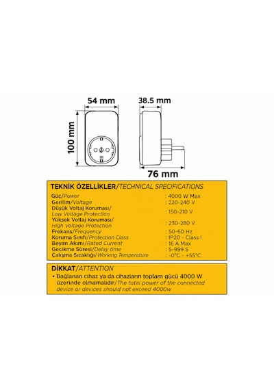 Cata Ct-9197 Dijital Ekranlı Akım Korumalı Priz 4000w - Voltaj Koruyucu Regülatör Zaman Ayarlı 0