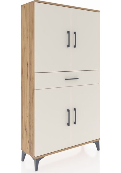 Arges Dolap 3 Raflı Tek Çekmeceli 4 Kapaklı 88x30x163 Çam-aytaşı Atlas Çam