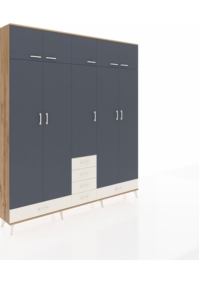 Arges Dolap 6 Raflı 6 Çekmeceli 4 Askılı 220x30x243 Çam-antrasit/aytaşı Antrasıt/aytası Arges Dolap 6 Raflı 6 Çekmeceli 4 Askılı 220x30x243 Çam-antrasit/aytaşı Antrasıt/aytası