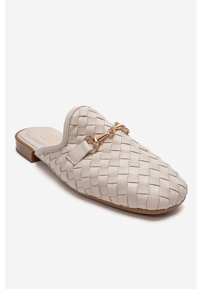 Luvishoes Senıa Krem Örgü Hakiki Deri Tokalı Önü Kapalı Kadın Terlik