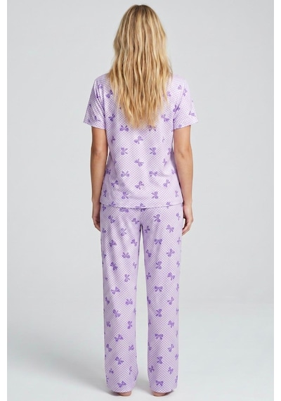 Siyah İnci İnce Soft Örme Mevsimlik Düğmeli Pijama Takımı 8002 Lila Fiyonk