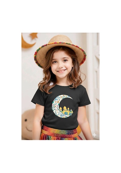 Stil-x Ramazan Bayramı Baskılı Kız Çocuk Tshirt, %100 Pamuklu Kumaş Siyah-26