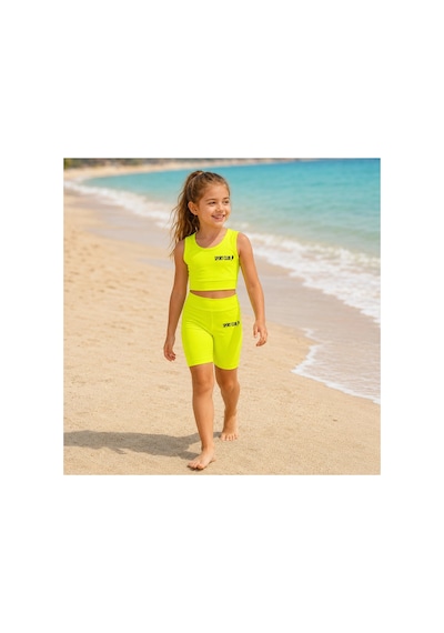 Rony Pony Kids Kız Çocuk Neon Sarı Crop Üst Ve Uzun Şortlu Mayo Takımı - 2 Parça