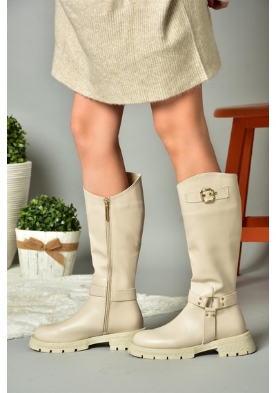 Fox Shoes R518296309 Bej Fermuarlı Kadın Çizme Bej