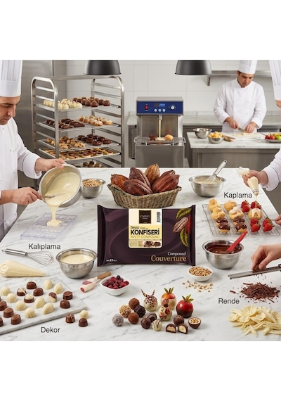 Callei Chocolate Beyaz Konfiseri Kokolin Blok 2,5 Kg Pasta, Tatlı Ve Dekor Kaplamaları İçin Yoğun Beyaz Kokolin