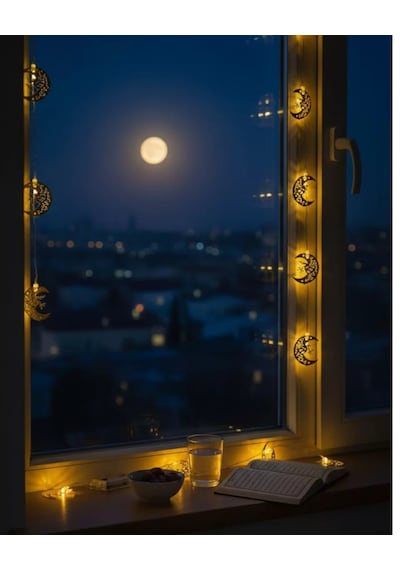 Pilli Minareli Hilal Led Işık Gold Metal Ramazan Dekorasyonu Çr 62087148