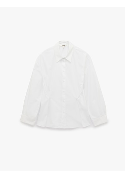 Koton Pamuklu Klasik Yaka Uzun Kollu Pileli Oversize Poplin Gömlek Kırık Beyaz 7wak60294pw Ekru