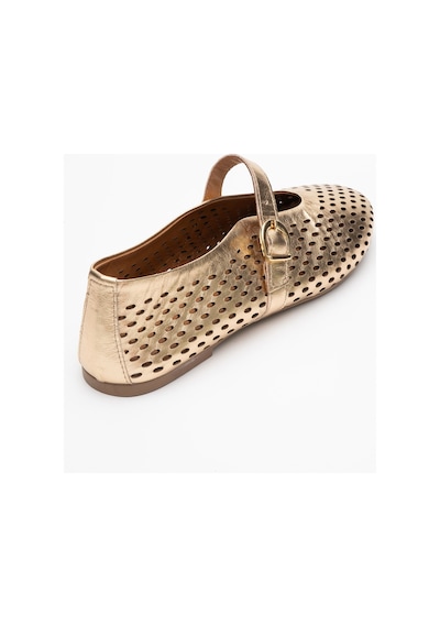 Luvishoes Arian Altın Hakiki Deri Delikli Kadın Babet Ayakkabı Altın
