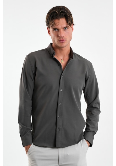 Redline Flex Slim Fit Yumuşak Kolay Ütü Nefes Alan Erkek Gömlek Gri
