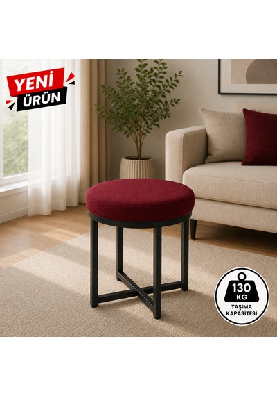 Ziro Tekli Puf Takımı Tabure Bench Makyaj Sandalyesi Siyah Ayak Bordo