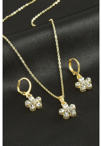 Çiçek - 300 - Taşlı Set Kolye - - Glblseme - Gümüş Rengi