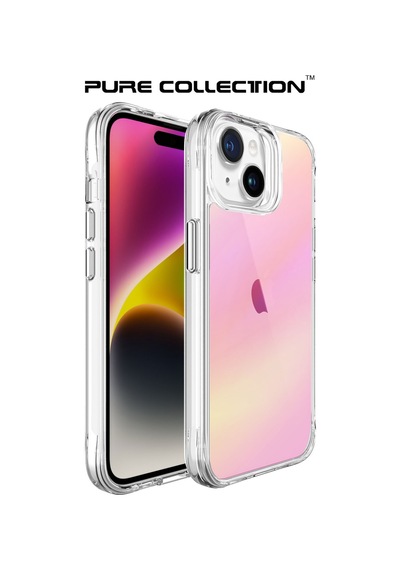 Bix Apple Uyumlu iPhone 15 Pure Rainbow Renk Geçişli Şeffaf Kılıf Çizilmeye Dayanıklı Darbe Emici Pembe