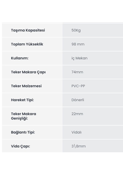Hts 354 75 25 Pvc Vidalı Frenli Teker Belirtilmemiş