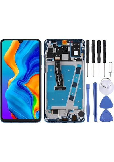 Huawei Uyumlu P30 Lite Lcd Ekran Dokunmatik Full Çıtalı Mavi