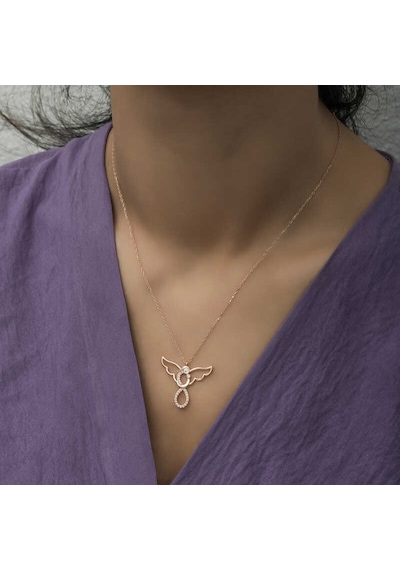 925 Ayar Gümüş Rose Altın Kaplama Kaplama Kaplama Melek Anne Ve Çocuk Bayan Kolye Rose Gold