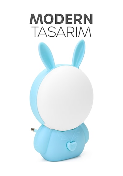 Gece Lambası Tavşan Tip 2 Mod Sarı-beyaz Işık Tuşlu Koridor Hol Işığı Uyuma Işığı Turkuaz K6821 Mavi