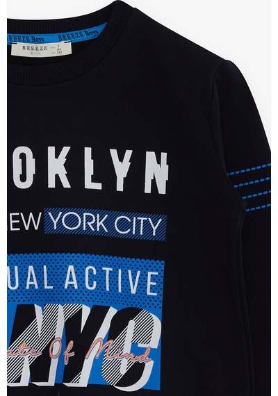 Breeze Erkek Çocuk Sweatshirt Yazı Baskılı 7-12 Yaş, Lacivert