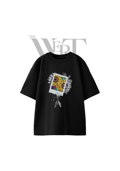 Thewert Sunflower Drawing Tasarım Baskılı Ünisex Siyah Oversize T-shirt