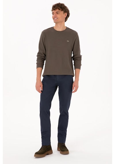 U.S. Polo Assn. Erkek Bisiklet Yaka Regular Fit Petek Dokulu Vizon Sweatshirt 50316304-VR052
