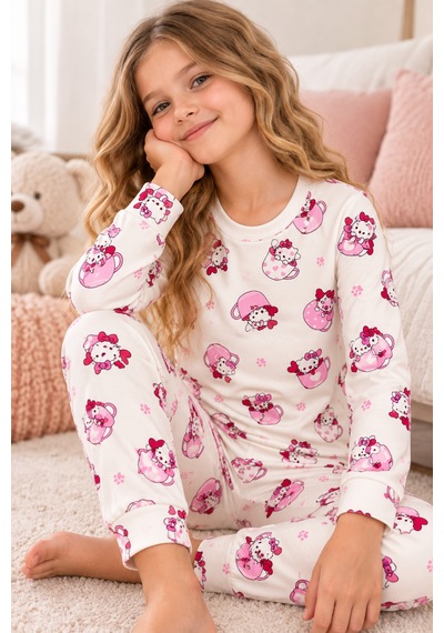 Free Beka Desenli Bisiklet Yaka %100 Pamuklu İnterlok Kumaş Kız Çocuk Uzun Kollu Pijama Takımı Çok Renkli Free Beka Desenli Bisiklet Yaka %100 Pamuklu İnterlok Kumaş Kız Çocuk Uzun Kollu Pijama Takımı Çok Renkli