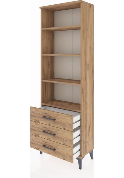 Arges Dolap 4 Raflı 3 Çekmeceli 60x30x182 Çam-çam Atlas Çam