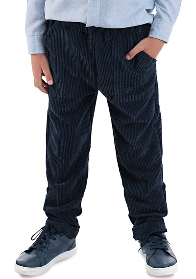 Denokids Fitilli Kadife Lacivert Erkek Çocuk Pantolon Renkli