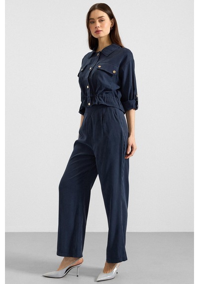 Olcay Metal Çıtçıtlı Crop Modal Ceket Lacivert 8285