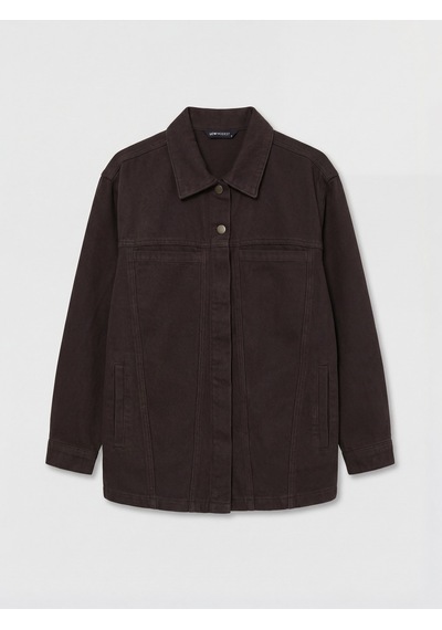 Lcw Modest Kahverengi Gömlek Yaka Oversize Kadın Jean Ceket