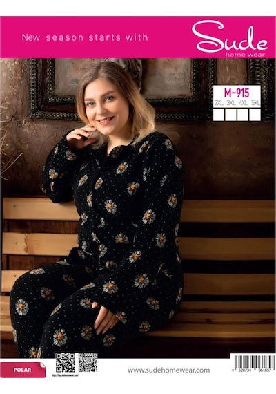 Sude M-915 Papatya Desenli Battal Gömlek Polar Kadın Pijama Takımı Çok Renkli