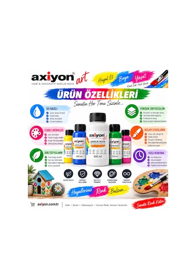 Axiyon Art Akrilik Boya 75 Ml Siyah 2'li Paket Su Bazlı Hobi Ve Dekoratif Boya