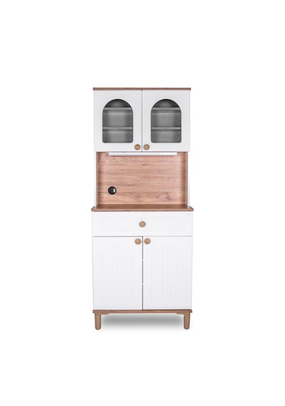 Modilay Bohem Membran Kahve Köşesi Ve Çok Amaçlı Dolap - Camlı Vitrinli Mutfak Konsolu - 80 Cm Beyaz - Ceviz Modilay Bohem Membran Kahve Köşesi Ve Çok Amaçlı Dolap - Camlı Vitrinli Mutfak Konsolu - 80 Cm Beyaz - Ceviz
