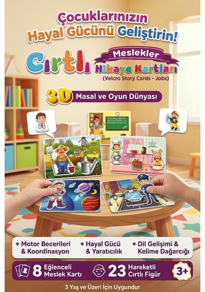 Cırtlı Hikaye Kartları - 3d Meslekler Eğitici Eğlenceli Zeka Ve Beceri Oyunu 23 Figürlü