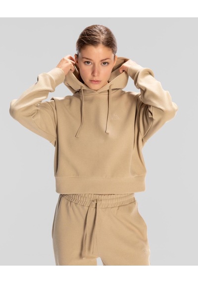 Kappa Logo Elise Waffle Hoodie Kadın Bej Regular Hoodie Siyah