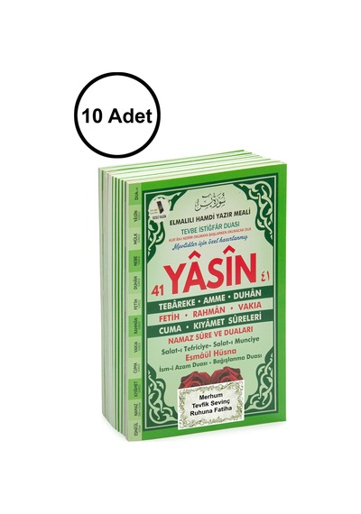 10 Adet Türkçe Mealli Orta Boy 80 Sayfa 41 Yasin - Yeşil Renk