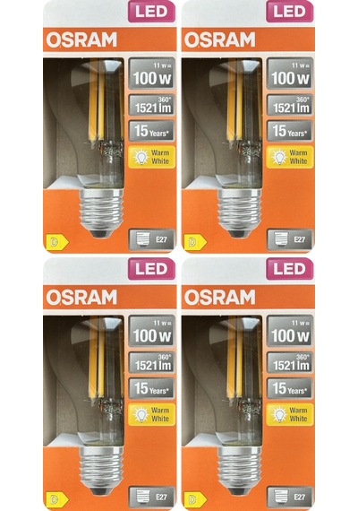 4 Adet Ledvance 11w Sarı Işık 2700k E27 Duylu Kalın Duy Filament Led Ampul