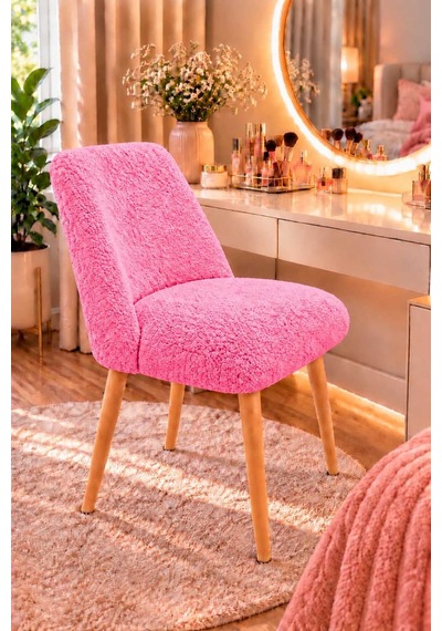 Arya Makyaj Masası Sandalyesi Teddy Kumaş Ahşap Ayaklı Dekoratif Sandalye Mutfak, Salon, Makyaj Pufu Ve Çalışma Sandalyesi Pembe Arya Makyaj Masası Sandalyesi Teddy Kumaş Ahşap Ayaklı Dekoratif Sandalye Mutfak, Salon, Makyaj Pufu Ve Çalışma Sandalyesi Pembe
