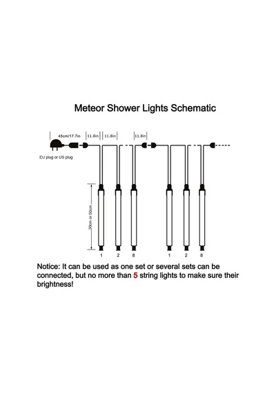 Meteor Kayan Yağmur Işığı Led Dış Mekan 8 Tüp Beyaz 50 Cm