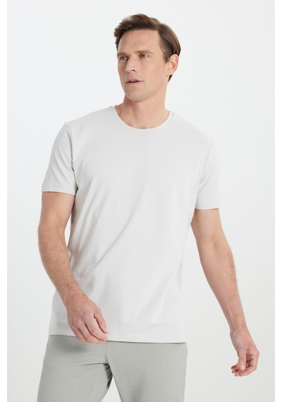 Erkek Acık Grı 360 Derece Her Yöne Esneyen Slim Fit Bisiklet Yaka Tişört Açık Gri