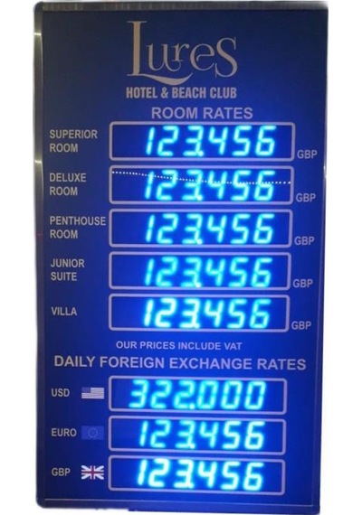 Sanec Otel Oda Fiyat Ve Döviz Panosu Kasa Ölçüsü: 85x45 Cm - T.52