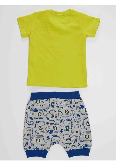 Denokids Super Dino Erkek Bebek T-shirt Kısa Pantolon Takım Çok Renkli