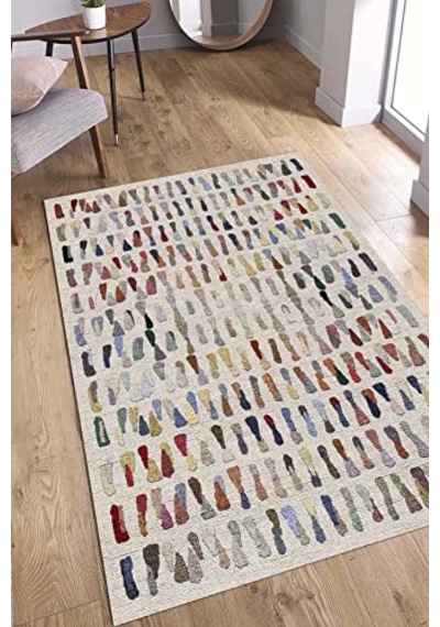 Selone Modern Desenli Şönil Pamuk Tabanlı Yıkanabilir Kaymaz Antibakteriyel Yuvarlak Salon Halısı 160x160 Çok Renkli
