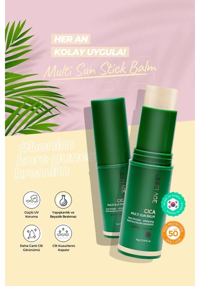 Lebelage Kuru ve Hassas Cilt İçin Stick Güneş Koruyucu Cica Sun Balm SPF 50+/PA ++++