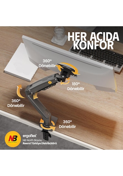 Nb Ergonomic Nb F80 17-32" Amortisörlü 2-9 Kg Monitör Standı Dark Gray